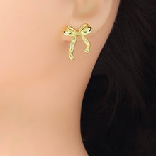 Load image into Gallery viewer, Gold Silver Tie Bow Stud Earrings, Sku#A419