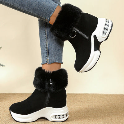 Women's Platform Fleece-Lined Ankle Boots | Height-Enhancing Winter Snow Boots
