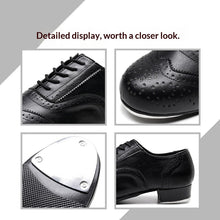 Load image into Gallery viewer, Men's Tap Dance Shoes - Black &amp; White Cowhide Leather Lace-Up Oxford Style