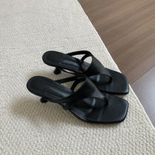 Load image into Gallery viewer, Women's Retro-Chic Square Toe Thong Stiletto Sandals – Buckle Closure Mid Heel