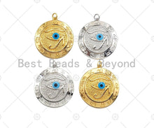 Load image into Gallery viewer, CZ Micro Pave Turquoise Blue Evil Eye On Round Coin Pendant,Cubic Zirconia Medallion Charm, Necklace Bracelet Pendant,30x33mm, Sku#L428