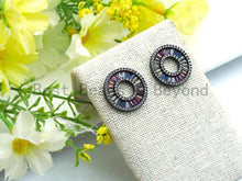Load image into Gallery viewer, Rainbow cz Micro Pave Earring, Cubic Zirconia Gold/Silver/Rose Gold/Black Stud Earring, Pave CZ Earrings, 18mm,sku#J89