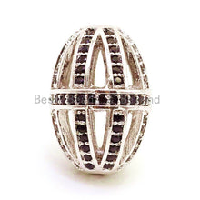 Load image into Gallery viewer, CZ Micro Pave Oval Cage Spacer Beads for Bracelet/Necklace, Black Cubic Zirconia Beads Pave, Men's Jewelry Making, 17x12mm,sku#G57