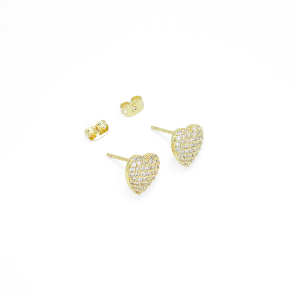 Clear CZ puffy Heart Stud Earrings, Sku#A374