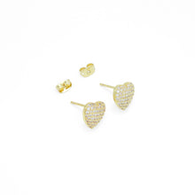 Load image into Gallery viewer, Clear CZ puffy Heart Stud Earrings, Sku#A374