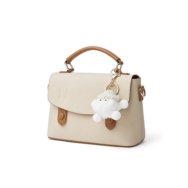 Women's Genuine Leather Cambridge Bag | Full-Grain Cowhide Shoulder Bag | Coffee Brown & Off-White