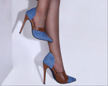 Load image into Gallery viewer, Women's Denim Patchwork Stiletto Pumps – Pointed Toe High Heel Shoes