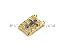 Load image into Gallery viewer, CZ Micro Pave Rectangle With Cross Pendant/Charm, Cz Blue Fuchsia Black Green Cross Rectangle Pave Pendant,11x16mm, sku#F681