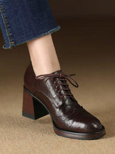 Load image into Gallery viewer, Women's British-Style Round-Toe Chunky Heel Pumps | Cross-Tie Strap Dress Shoes