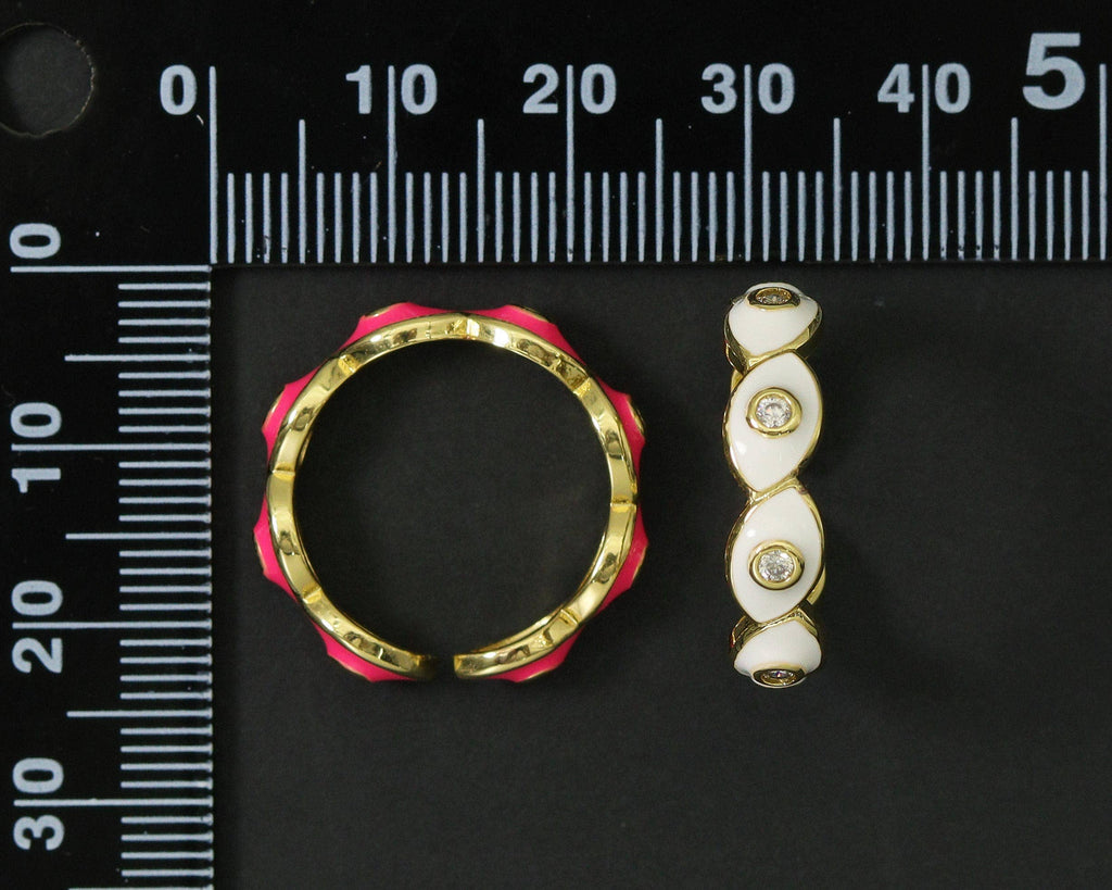CZ Enamel Evil Eye Adjustable Ring, Sku#X305