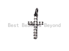 Load image into Gallery viewer, CZ Clear/Black Micro Pave Cross Pendant, CZ Pave Cross Charm, Gold/Rose Gold/Silver/Gunmetal plated, 9x16mm, Sku#F795
