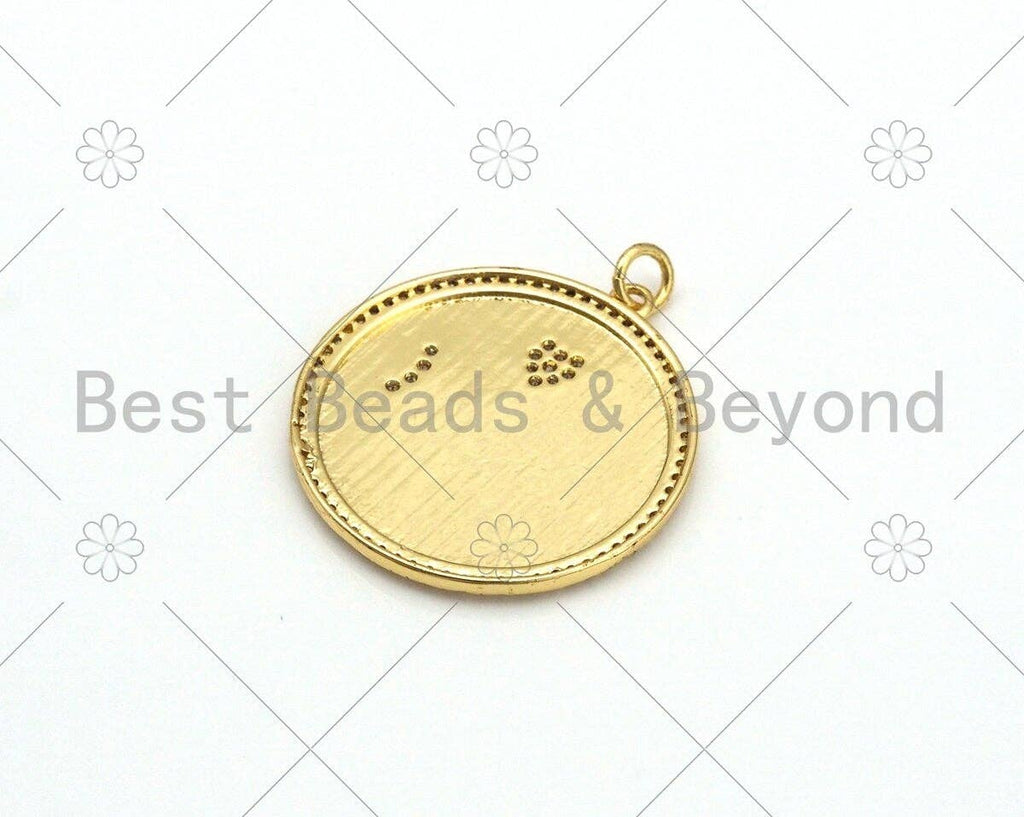 CZ Micro Pave Word Heart Moon on Round Coin Pendant/Charm, 18K Gold Filled Medallion Charm,Necklace Bracelet Pendant Charm,29x31mm,Sku#L608