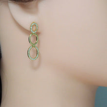 Load image into Gallery viewer, CZ Gold Three Round Circle Link Dangle Earrings, Sku#LD392