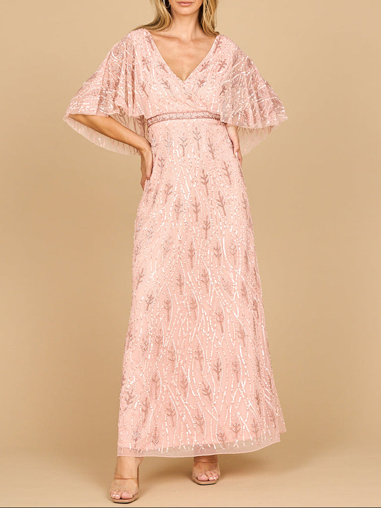 Beaded Gown with Half Cape