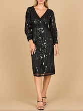 Load image into Gallery viewer, Lara 28855 - Beaded A-line Midi Dress with Long Sleeves