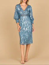 Load image into Gallery viewer, Lara 28855 - Beaded A-line Midi Dress with Long Sleeves