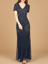 Load image into Gallery viewer, Short Sleeve Sheath Beaded Gown