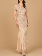 Load image into Gallery viewer, Short Sleeve Sheath Beaded Gown