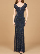 Load image into Gallery viewer, Beaded Mermaid Cap Sleeve Gown