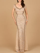 Load image into Gallery viewer, Beaded Mermaid Cap Sleeve Gown