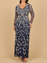 Load image into Gallery viewer, Lara 28870-  Long Sleeve Contrast Beaded Gown