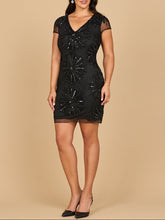 Load image into Gallery viewer, Lara 28872 - Cap Sleeve Beaded Sparkling Cocktail Dress