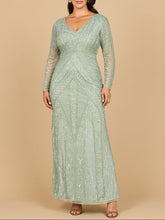 Load image into Gallery viewer, Lara 28875-  Long Sleeve Geometric Beaded Gown