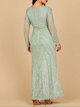 Load image into Gallery viewer, Lara 28875-  Long Sleeve Geometric Beaded Gown
