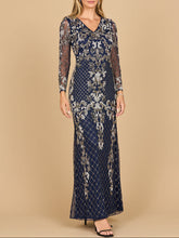 Load image into Gallery viewer, Lara 28877-  Long Sleeve Contrast Beaded Gown