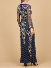 Load image into Gallery viewer, Lara 28877-  Long Sleeve Contrast Beaded Gown