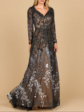 Load image into Gallery viewer, Lara 28878- Long Sleeve V-Neck Ombre Lace Gown