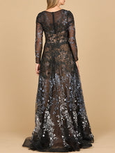 Load image into Gallery viewer, Lara 28878- Long Sleeve V-Neck Ombre Lace Gown