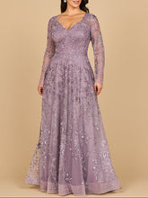 Load image into Gallery viewer, Lara 28878- Long Sleeve V-Neck Ombre Lace Gown