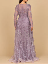 Load image into Gallery viewer, Lara 28878- Long Sleeve V-Neck Ombre Lace Gown