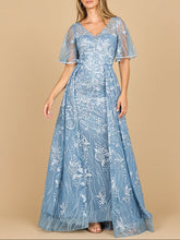 Load image into Gallery viewer, Lara 28880- Overskirt Lace Fitted V-Neck Gown with Cape Sleeves