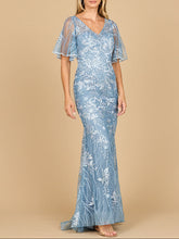 Load image into Gallery viewer, Lara 28880- Overskirt Lace Fitted V-Neck Gown with Cape Sleeves