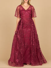Load image into Gallery viewer, Lara 28880- Overskirt Lace Fitted V-Neck Gown with Cape Sleeves