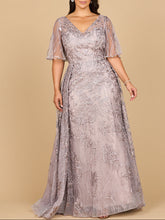 Load image into Gallery viewer, Lara 28880- Overskirt Lace Fitted V-Neck Gown with Cape Sleeves