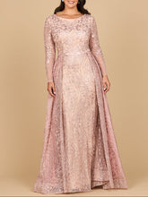 Load image into Gallery viewer, Long Sleeve Gown with Overskirt &amp; Illusion Neckline