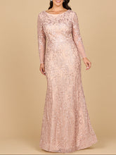 Load image into Gallery viewer, Long Sleeve Gown with Overskirt &amp; Illusion Neckline