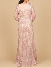 Load image into Gallery viewer, Long Sleeve Gown with Overskirt &amp; Illusion Neckline