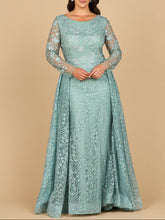 Load image into Gallery viewer, Long Sleeve Gown with Overskirt &amp; Illusion Neckline