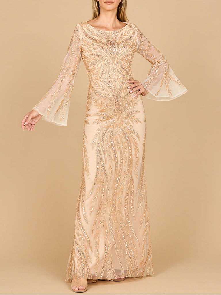 Lara 28887 - High Neck Beaded Dress with Bell Sleeves