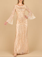 Load image into Gallery viewer, Lara 28887 - High Neck Beaded Dress with Bell Sleeves