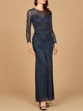Load image into Gallery viewer, Illusion Neck, Long Sleeve Beaded Gown