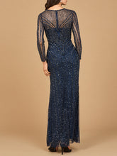 Load image into Gallery viewer, Illusion Neck, Long Sleeve Beaded Gown