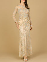 Load image into Gallery viewer, Illusion Neck, Long Sleeve Beaded Gown