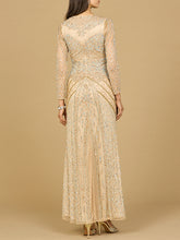 Load image into Gallery viewer, Illusion Neck, Long Sleeve Beaded Gown