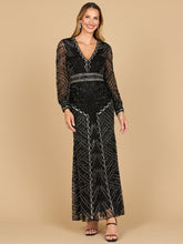 Load image into Gallery viewer, V Neck Beaded Long Sleeve Maxi Dress