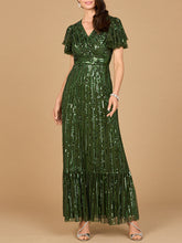 Load image into Gallery viewer, Elegant Beaded Gown with Flutter Sleeves